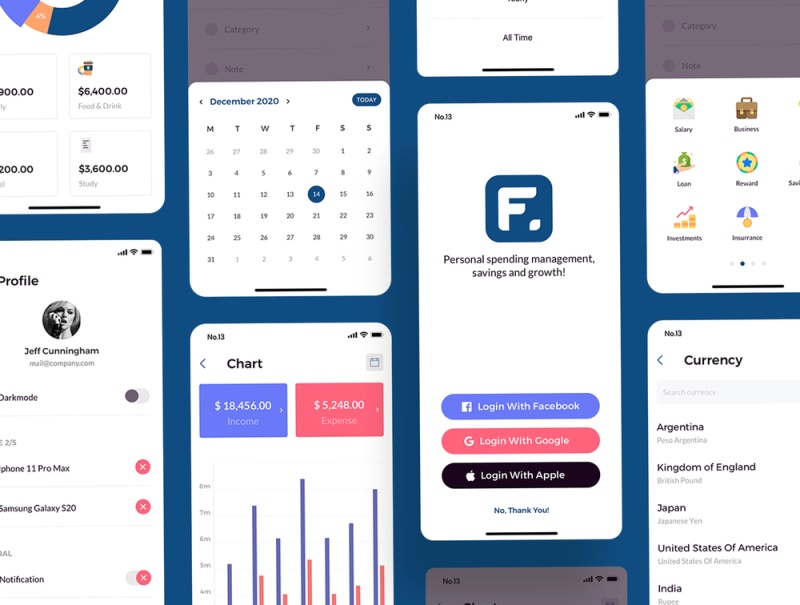 移动应用专为管理个人财务,Finany - 现金流量管理器UI KIT 移动应用专为管理个人财务,Finany - 现金流量管理器UI KIT