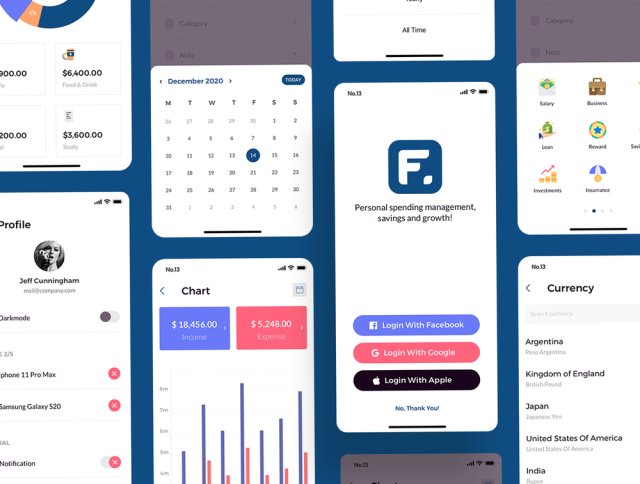 移动应用专为管理个人财务，Finany  - 现金流量管理器UI KIT