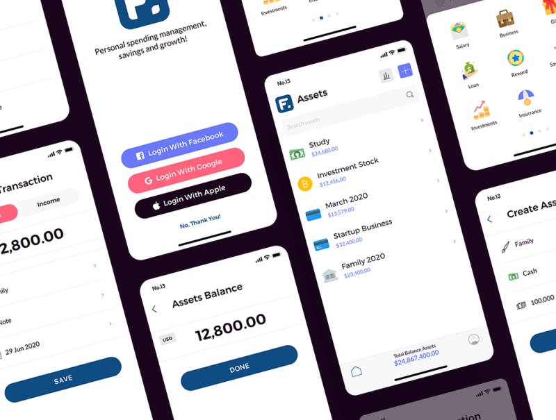 移动应用专为管理个人财务,Finany - 现金流量管理器UI KIT 移动应用专为管理个人财务,Finany - 现金流量管理器UI KIT