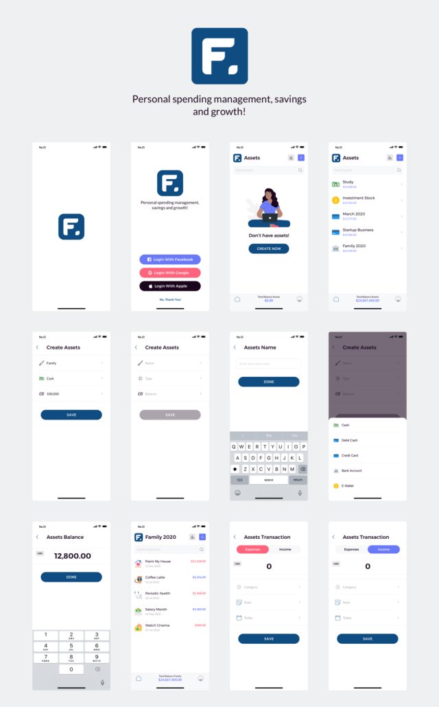 移动应用专为管理个人财务，Finany  - 现金流量管理器UI KIT