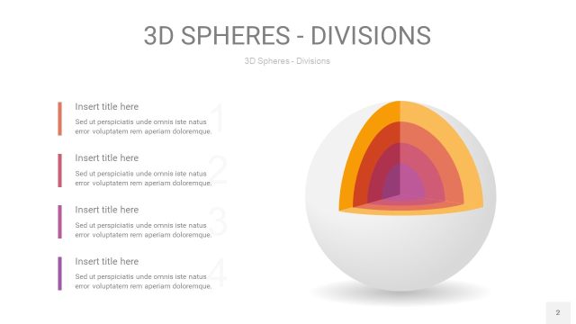 渐变紫黄色3D球体切割PPT信息图2