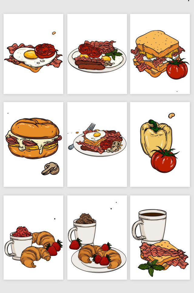 美食食物手绘风格矢量元素