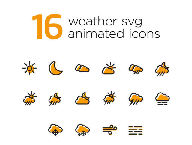 16个动画天气图标lottie兼容，16个天气动画图标