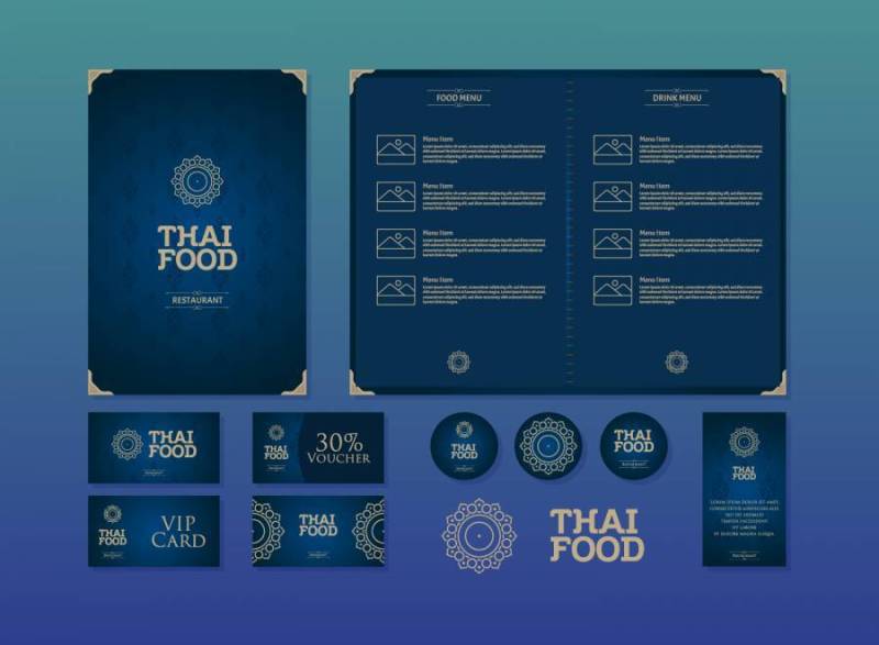 泰国食物菜单餐馆模板向量