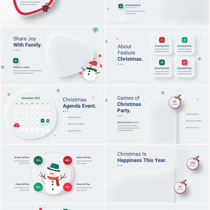 简洁圣诞节创意图文版式设计PPT幻灯片模板2023 Versatile Xmas Light