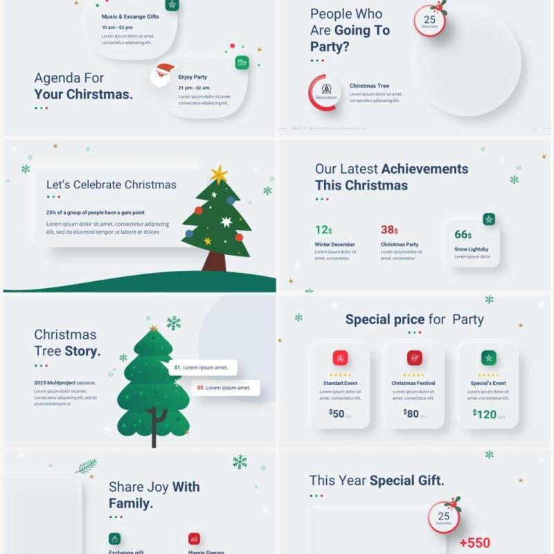 简洁圣诞节创意图文版式设计PPT幻灯片模板2023 Versatile Xmas Light