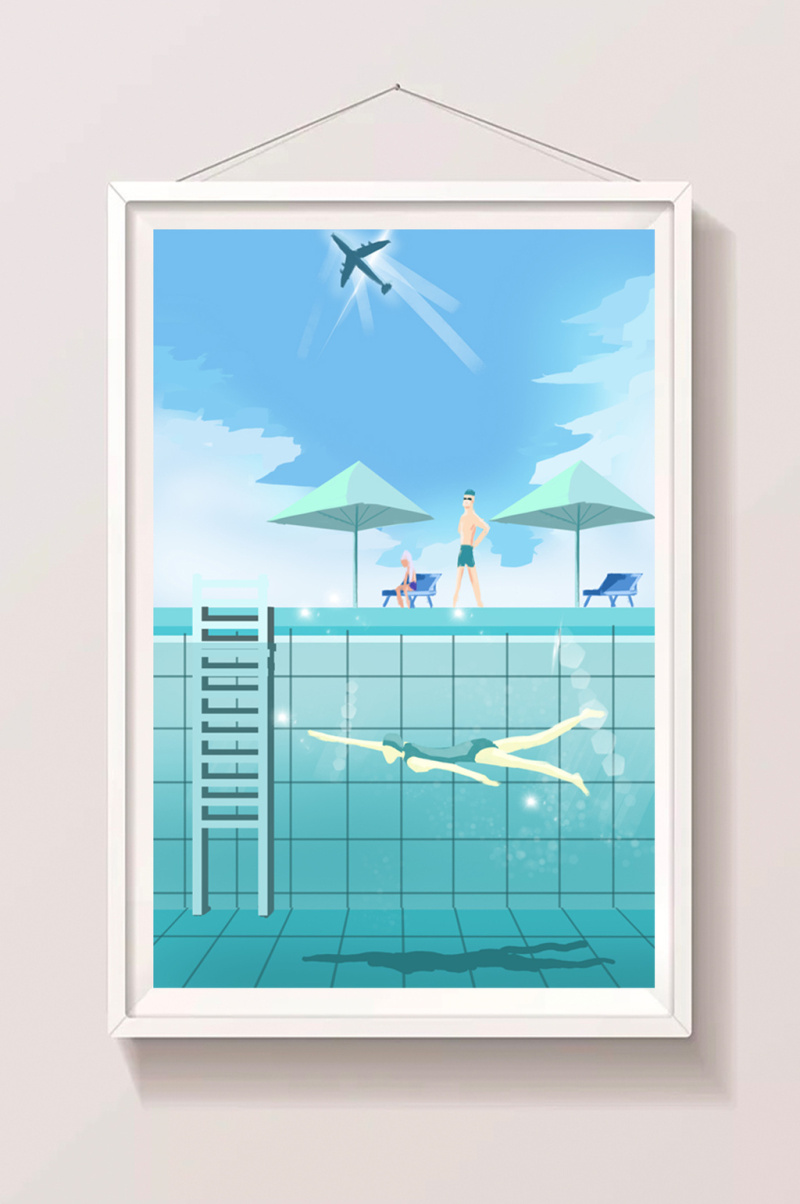 新风格手绘旅行游泳度假插画