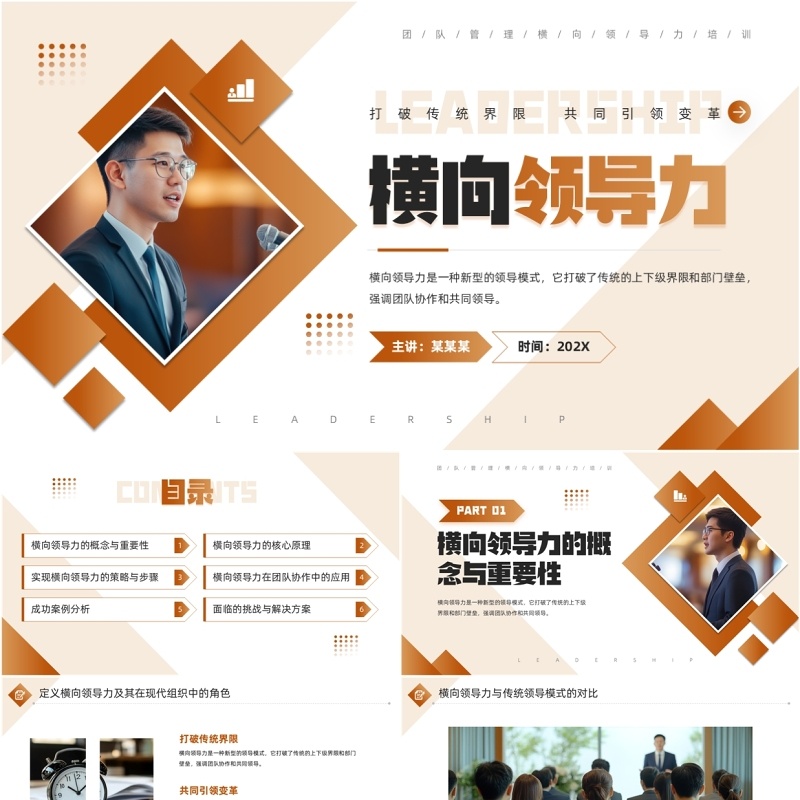 棕色简约风团队管理横向领导力PPT模板
