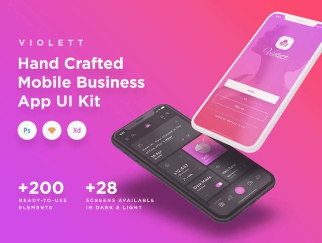 适用于Sketch，Adobe XD和Photoshop的移动商务应用iOS UI工具包，Violett iOS UI工具包