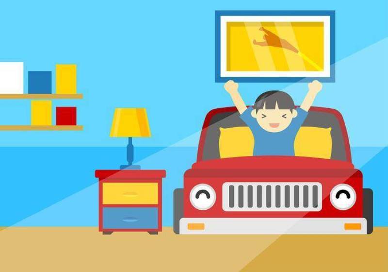 在床传染媒介的小孩醒来