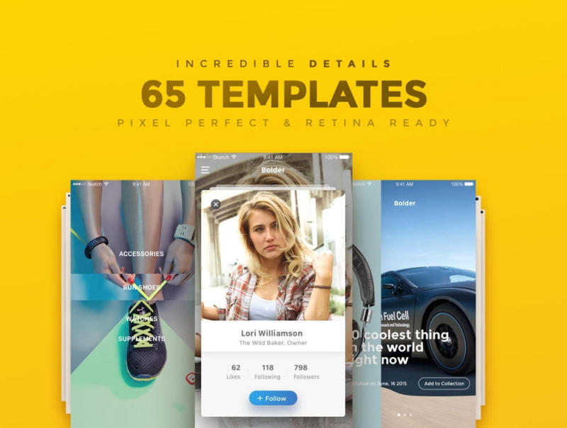 65即用型移动UI模板,大胆的用户界面工具包 65即用型移动UI模板,大胆的用户界面工具包