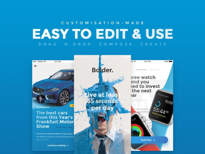 65即用型移动UI模板,大胆的用户界面工具包 65即用型移动UI模板,大胆的用户界面工具包