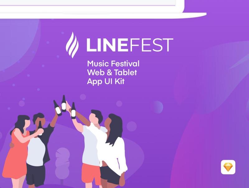 LineFest包含您将需要在节日的所有细节，LineFest  - 音乐节网络及平板电脑应用的UI套件