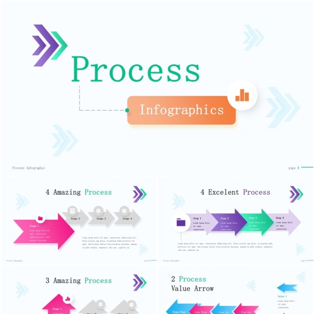 流程图结构图信息图表PPT模板Process Infographic (Light Version)