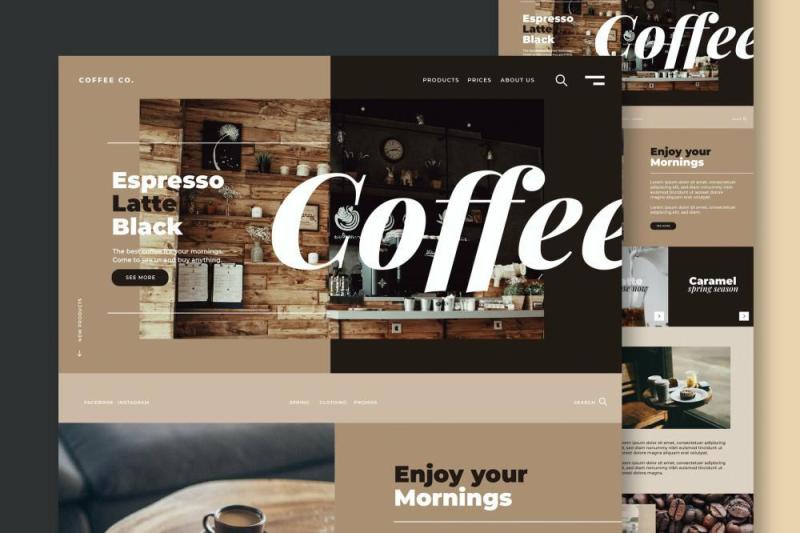 咖啡店餐厅网站UI界面设计PSD模板coffee shop restaurant website