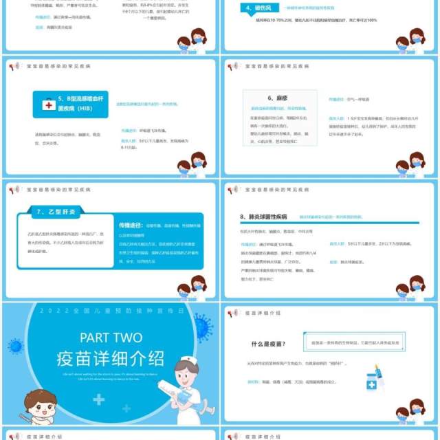 蓝色卡通风儿童疫苗接种知识PPT模板 蓝色卡通风儿童疫苗接种知识PPT模板