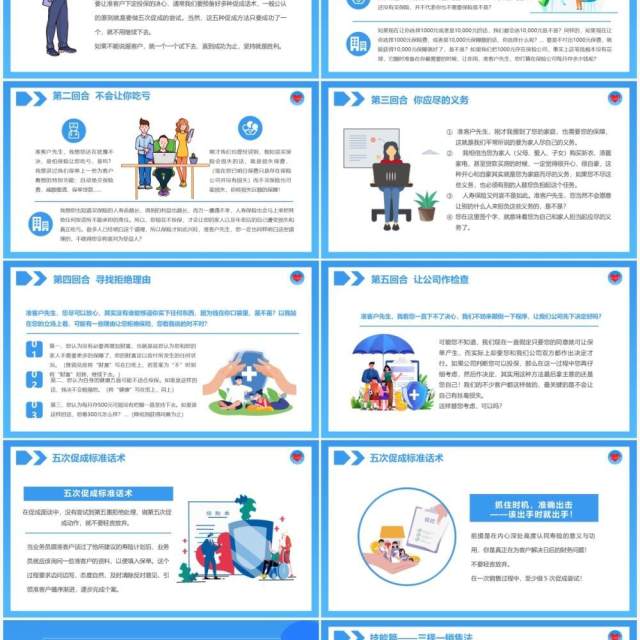 蓝色卡通保险营销促成话术企业培训PPT模板 蓝色卡通保险营销促成话术企业培训PPT模板