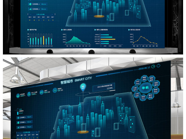 原创科技炫酷数据可视化大屏界面设计背景模板