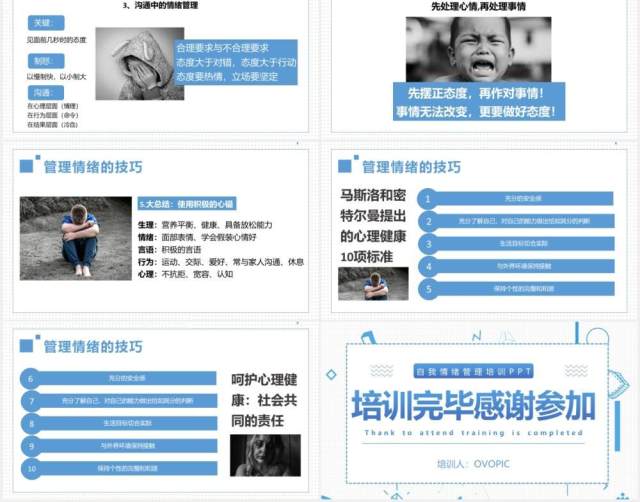 简约蓝色企业员工管理心态培训自我情绪管理PPT模板