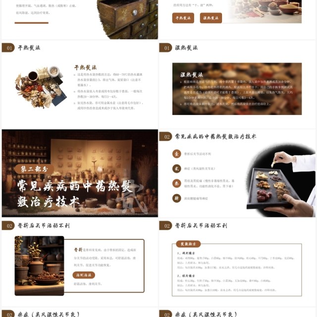 棕色中国风中药热熨敷技术PPT模板 棕色中国风中药热熨敷技术PPT模板