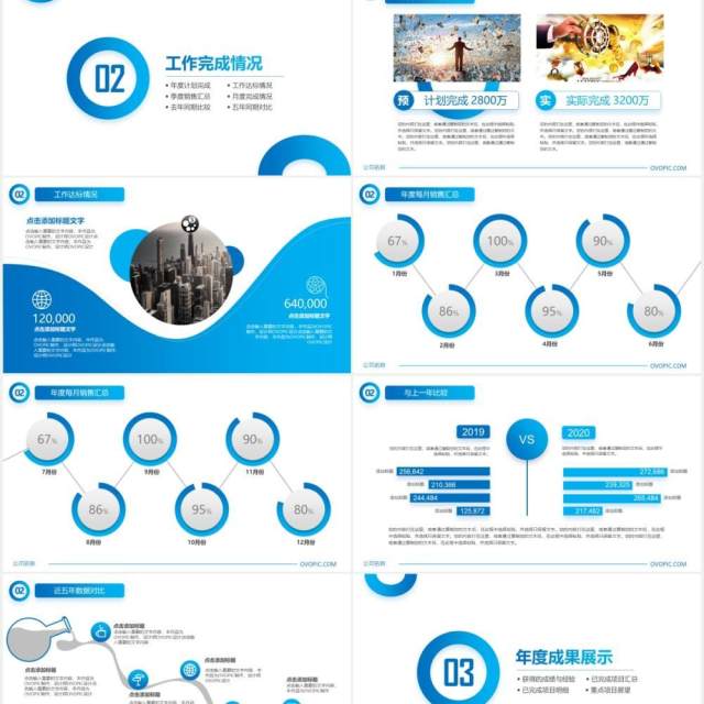 创意圆形蓝色公司年终总结报告PPT模板