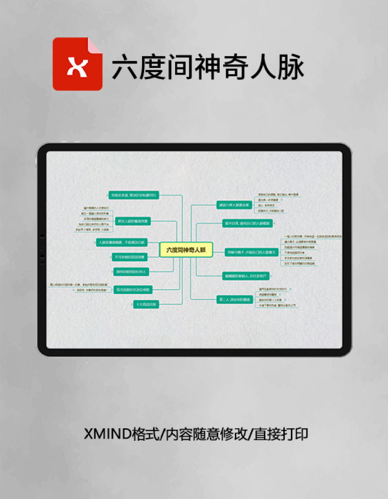 思维导图六度间神奇人脉XMind模板