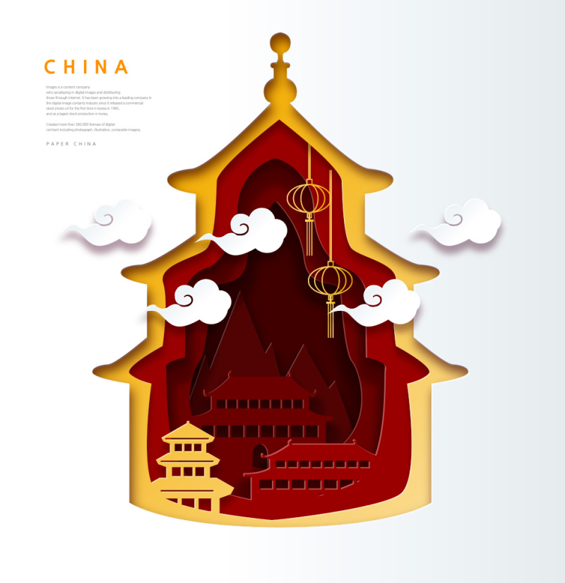 创意剪纸立体中国北京上海地图城市建筑插图AI矢量设计素材(6)