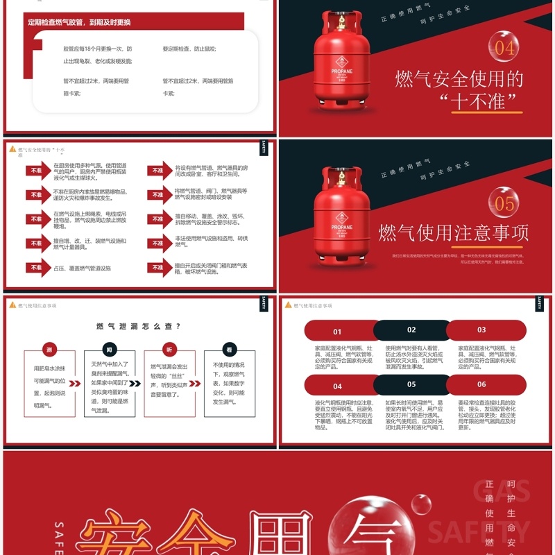 红色简约风燃气安全知识宣传PPT模板