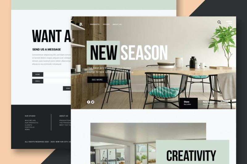 家具室内设计网站UI界面设计PSD模板furniture interior design website