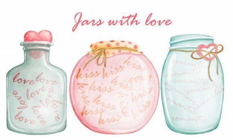 水彩套可爱的罐子与浪漫的爱情