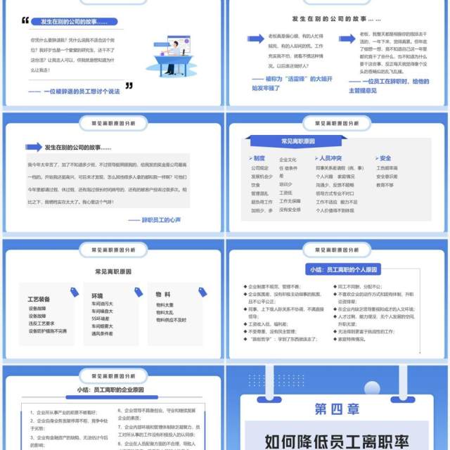 蓝色简约风如何降低员工离职率PPT模板