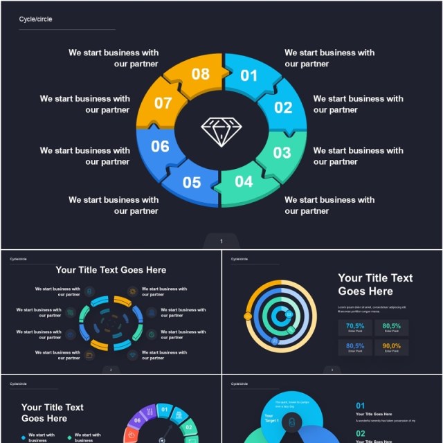 循环和圆形信息图表PPT模板Cycle and Circle - Dark