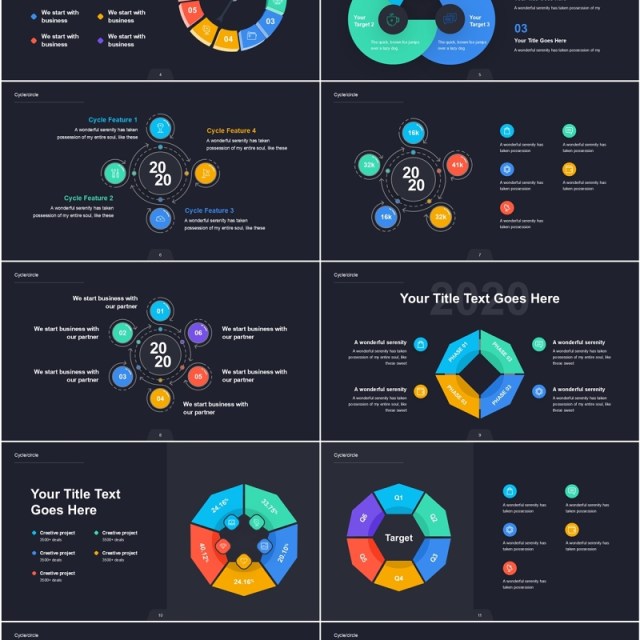 循环和圆形信息图表PPT模板Cycle and Circle - Dark