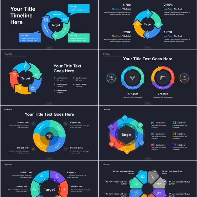 循环和圆形信息图表PPT模板Cycle and Circle - Dark