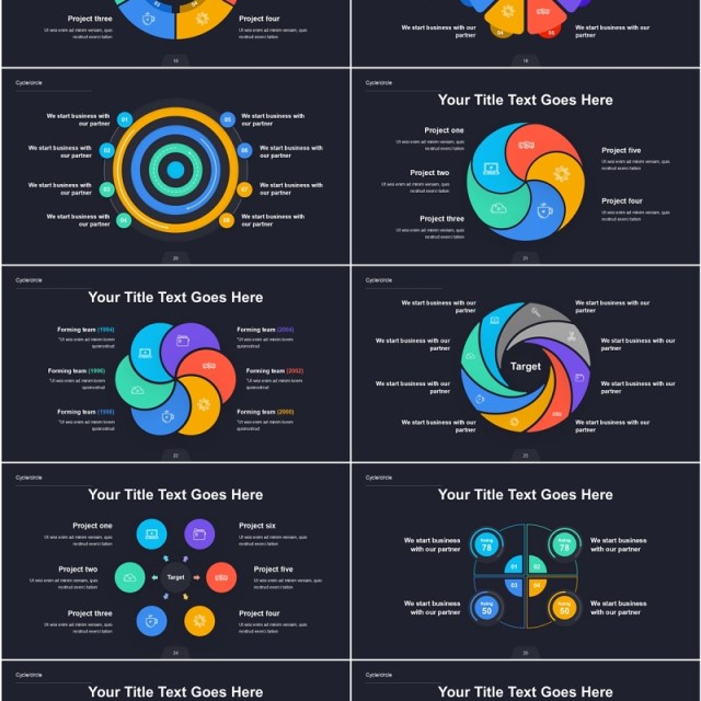 循环和圆形信息图表PPT模板Cycle and Circle - Dark