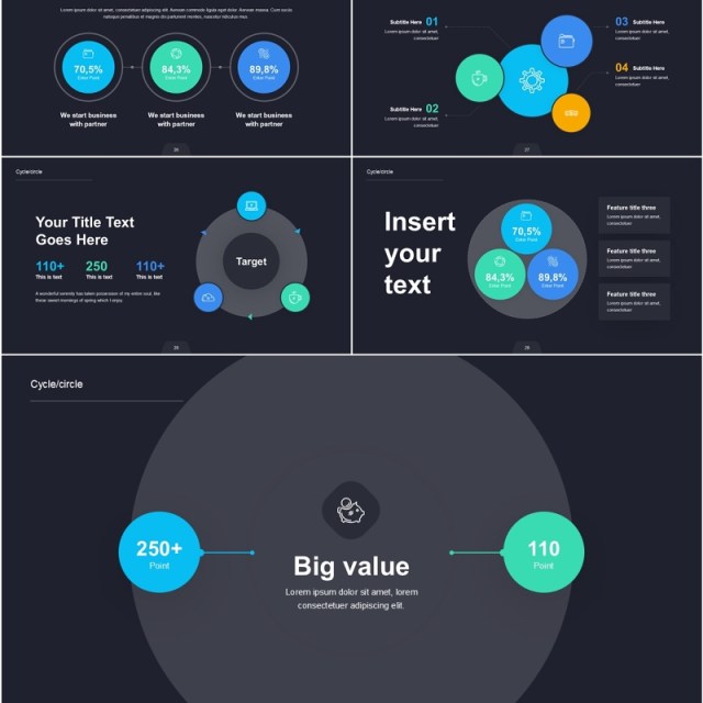 循环和圆形信息图表PPT模板Cycle and Circle - Dark