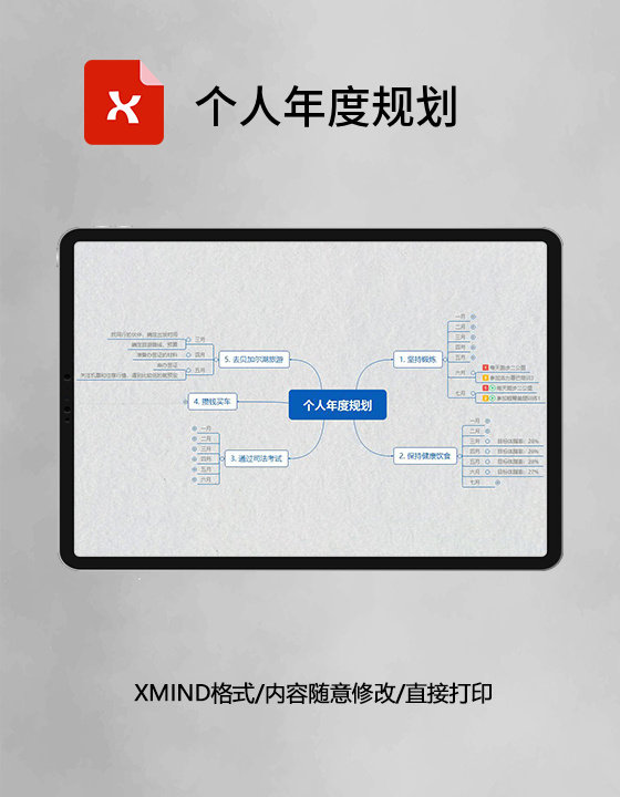 思维导图简洁个人年度规划XMind模板