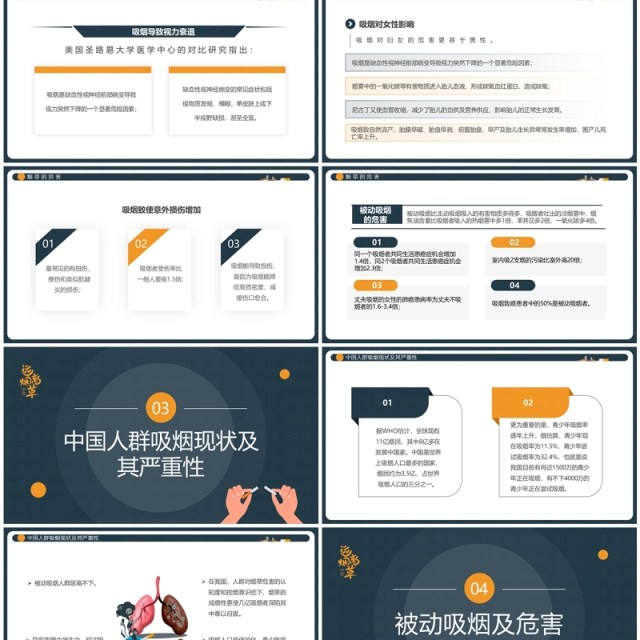 蓝色简约风远离烟草从你我做起PPT模板 蓝色简约风远离烟草从你我做起PPT模板