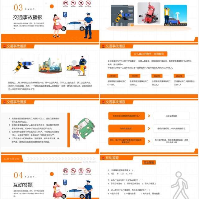 橙色卡通风关爱生命安全出行PPT模板 橙色卡通风关爱生命安全出行PPT模板