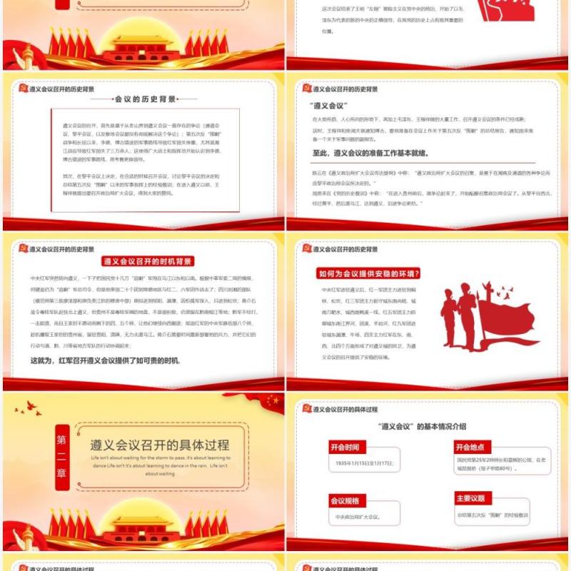 红色党政风遵义会议与长征胜利党史学习教育PPT模板