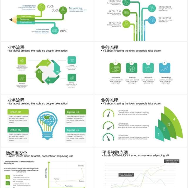 组织框架百分比折线拼图可视化图表集PPT模板