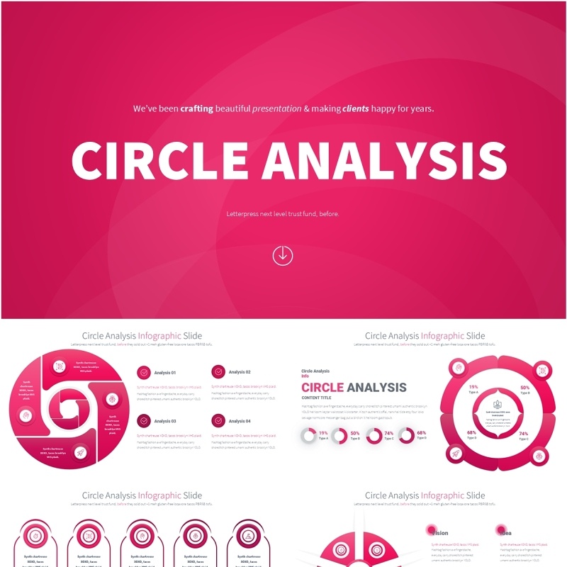 圆形信息图分析PPT模板Circle Analysis - Color 08 (Pink)