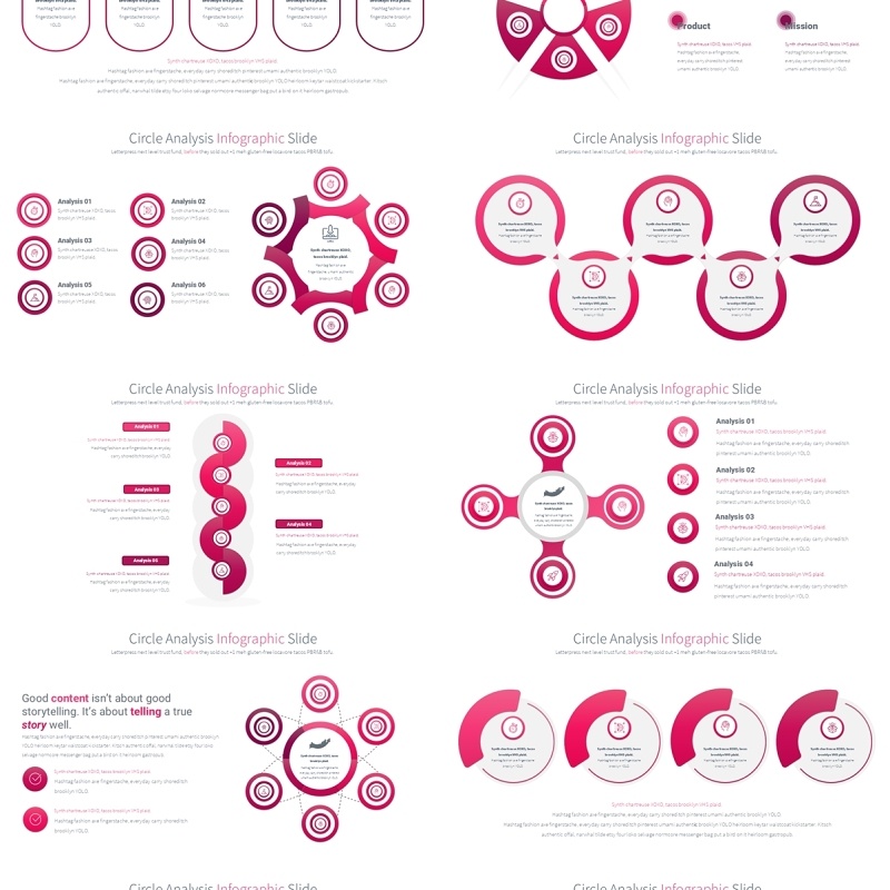 圆形信息图分析PPT模板Circle Analysis - Color 08 (Pink)