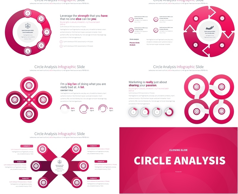 圆形信息图分析PPT模板Circle Analysis - Color 08 (Pink)