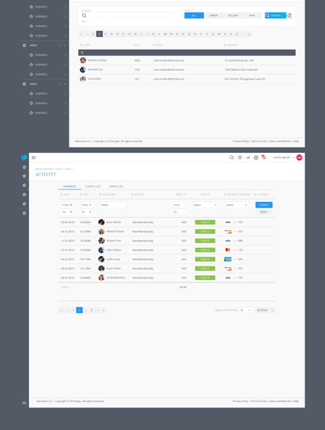 数据表用于Sketch。，管理员数据表的快速原型设计UI工具包