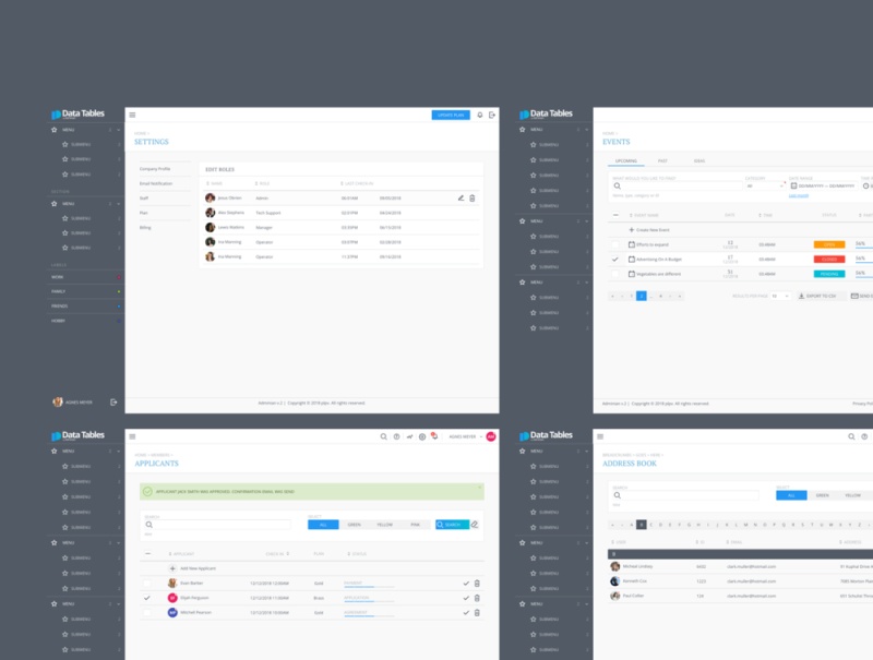 数据表用于Sketch。，管理员数据表的快速原型设计UI工具包
