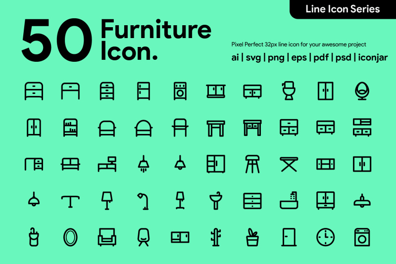 50个家具系列图标素材50 Furniture Line Icon