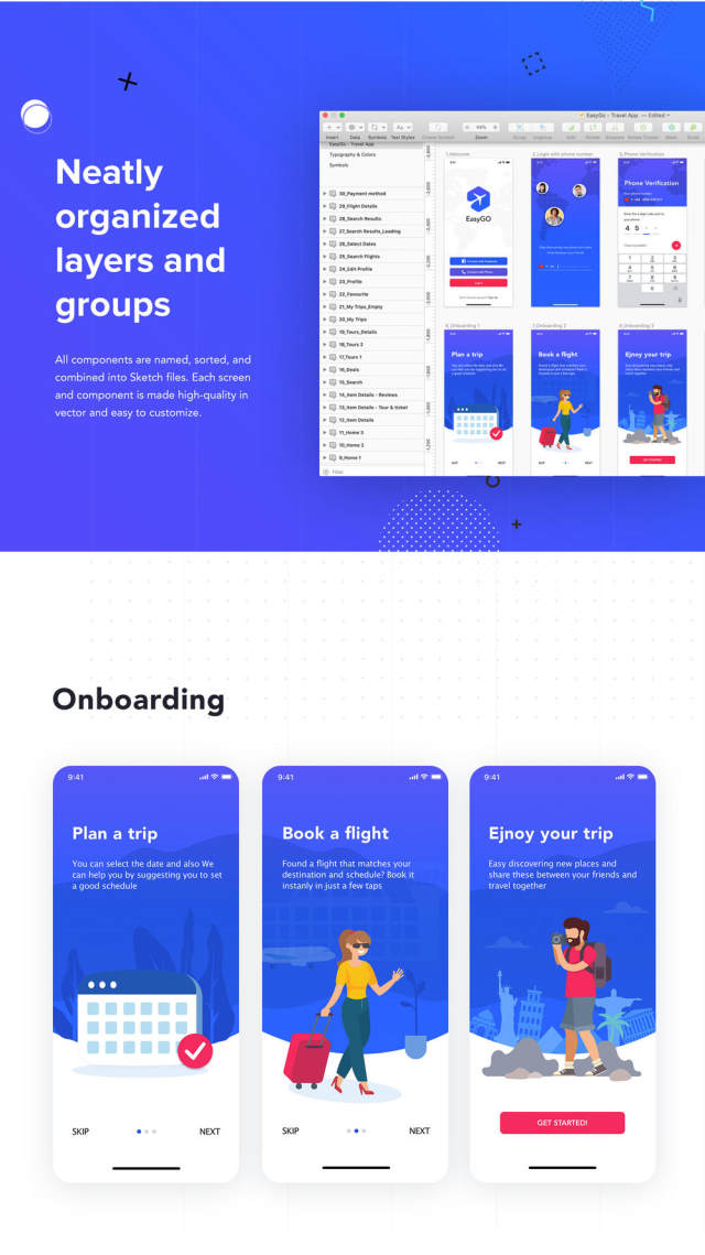 EasyGo - 适用于Iphone X，EasyGo的旅行应用UI工具包 - Travel App UI Kit
