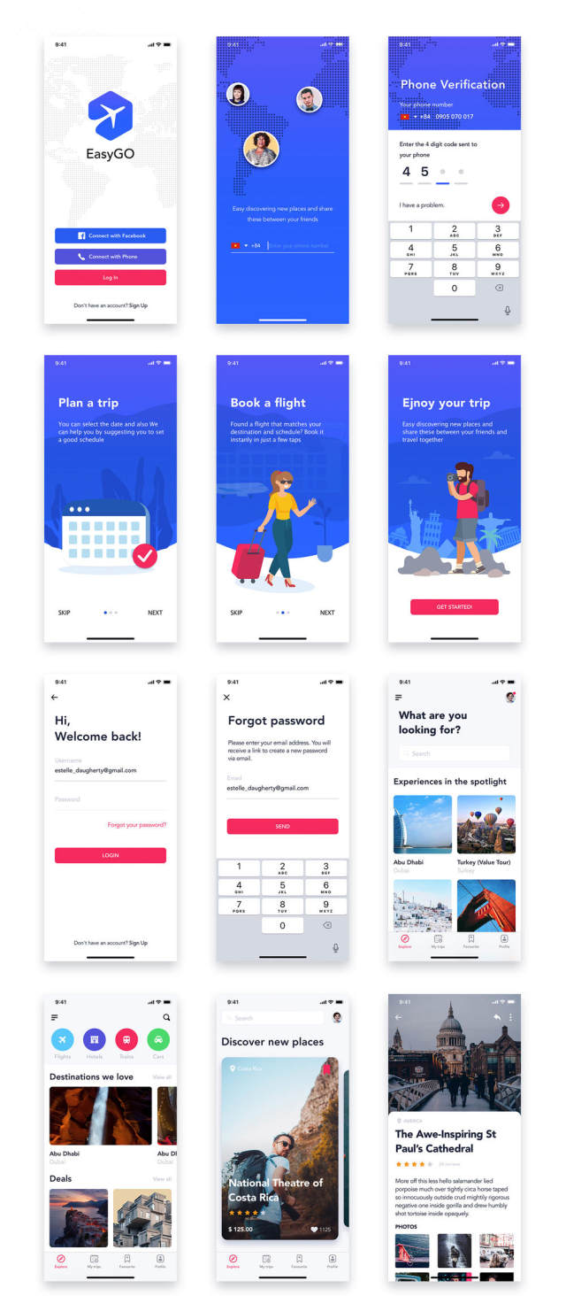 EasyGo - 适用于Iphone X，EasyGo的旅行应用UI工具包 - Travel App UI Kit