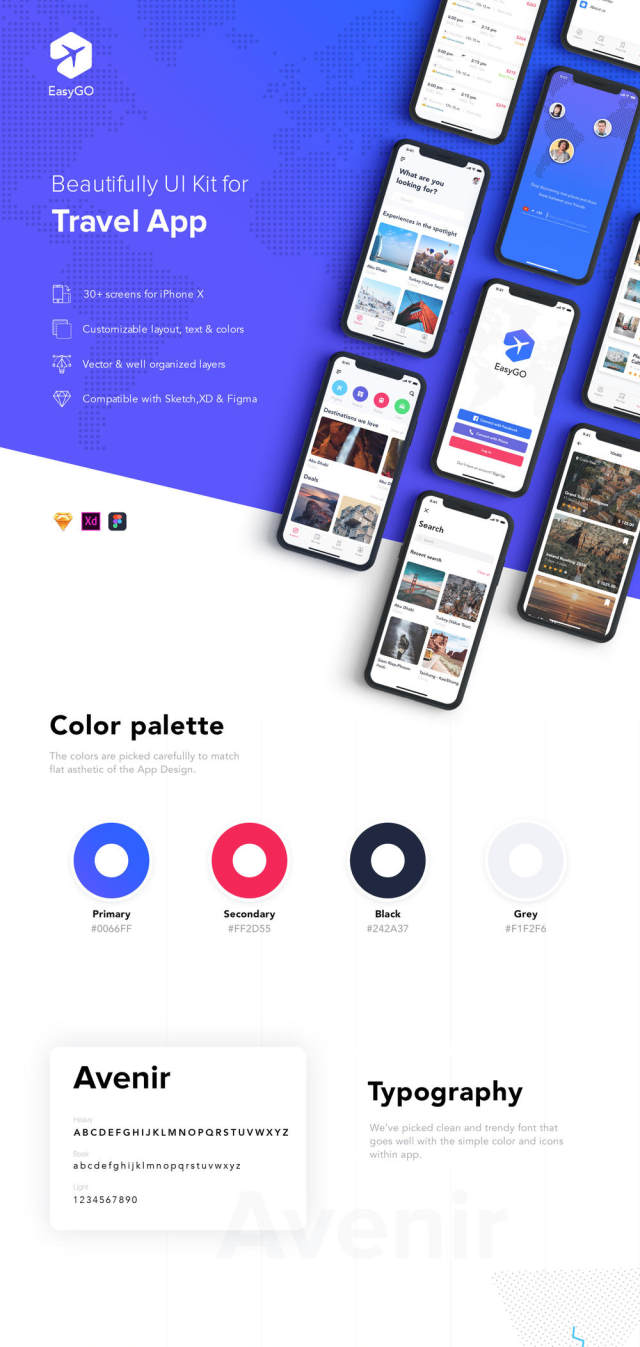 EasyGo - 适用于Iphone X，EasyGo的旅行应用UI工具包 - Travel App UI Kit